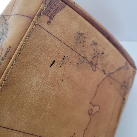 Alviero Martini Vintage Duffle Boston Bag Purse Map Pattern Leather Brown Large - Picture 13 of 16